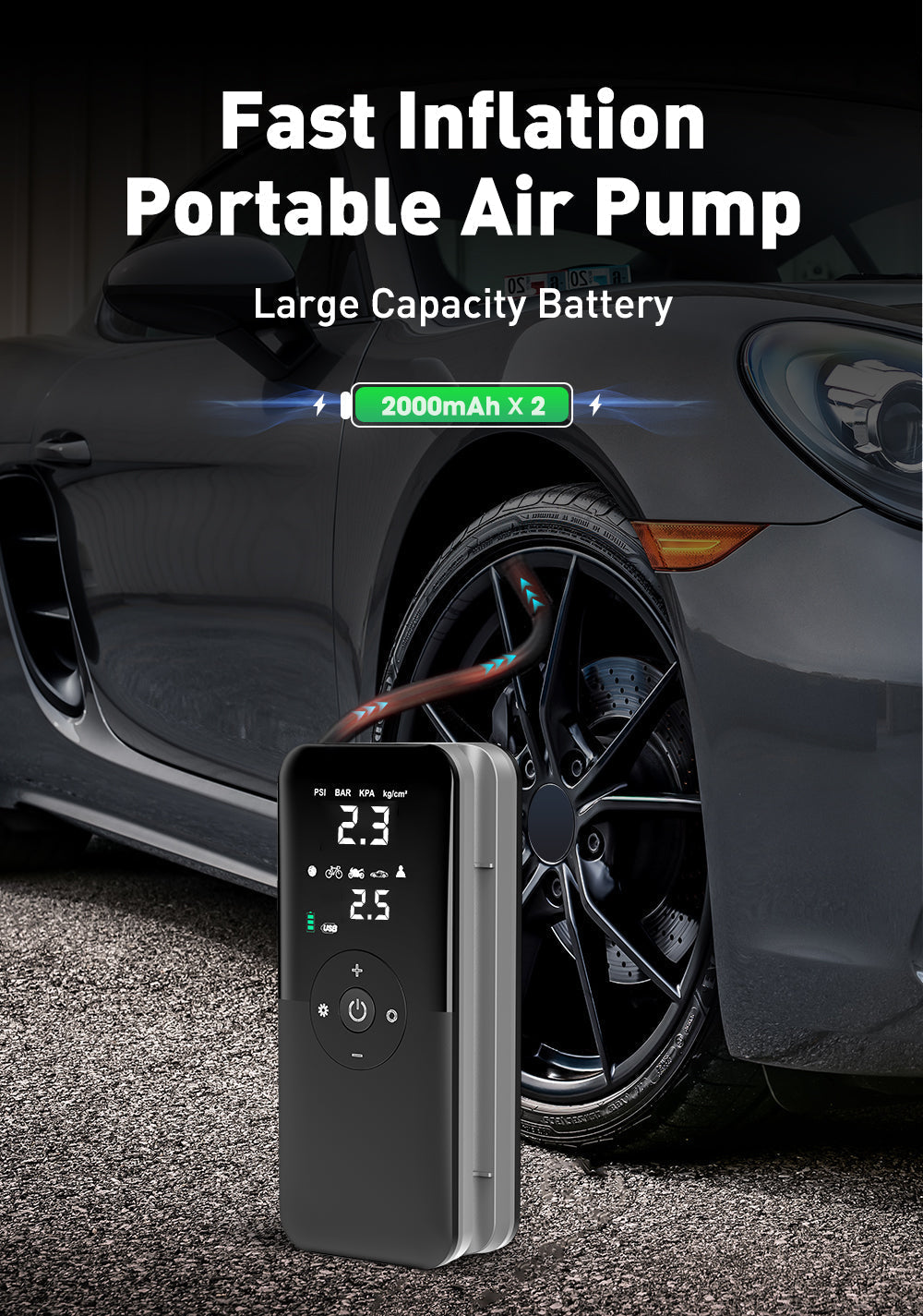 Rechargeable Tire Inflator – Digital Cordless Air Pump for Cars & Bikes