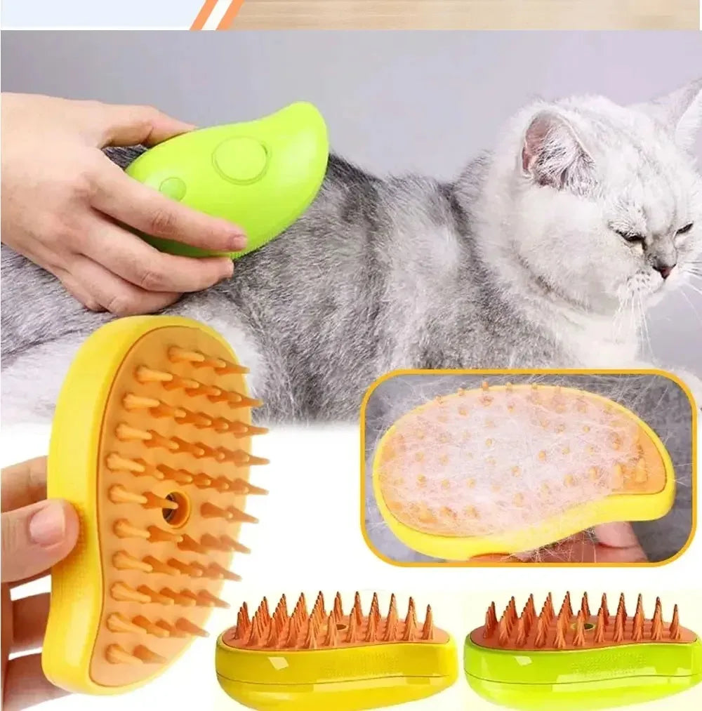 3-in-1 Electric Pet Grooming Steam Brush – Massage, Shedding & Spraying Tool
